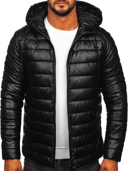 Homme Blouson d'hiver en cuir matelassée Noir Bolf 11Z8088