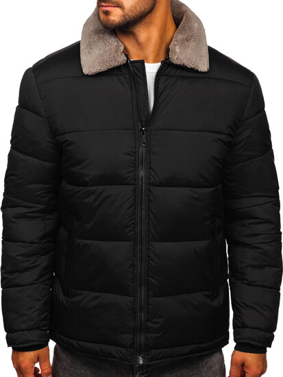 Homme Blouson d'hiver matelassé Noir avec de la fourrure Bolf 31M5010