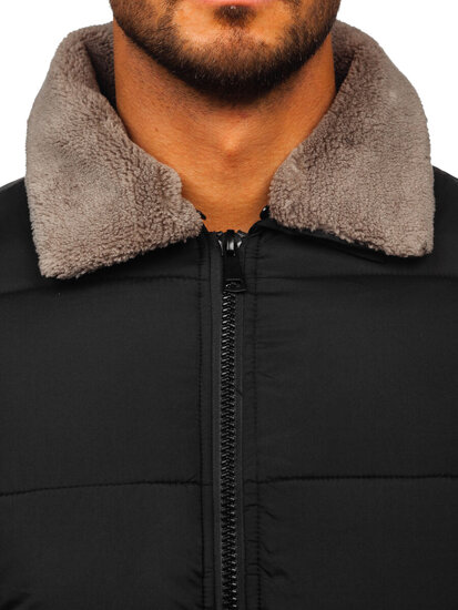 Homme Blouson d'hiver matelassé Noir avec de la fourrure Bolf 31M5010