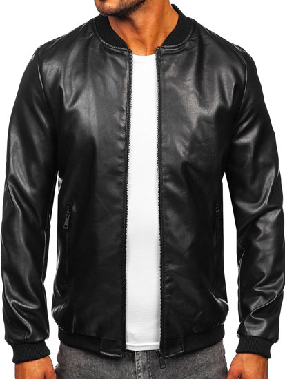 Homme Blouson en cuir bomber Noir Bolf 11Z8107