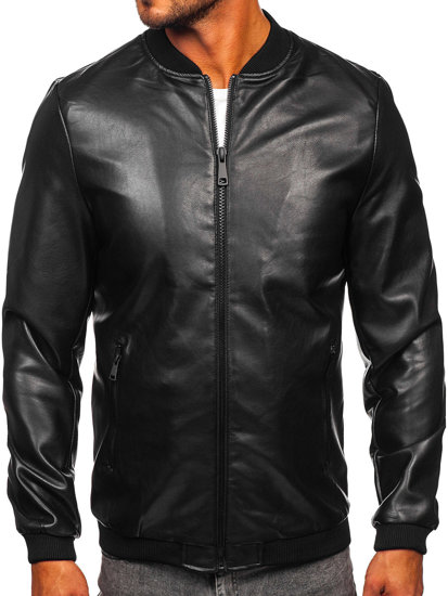 Homme Blouson en cuir bomber Noir Bolf 11Z8107