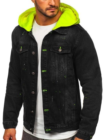 Homme Blouson en jean à capuche Noir Bolf 1-2