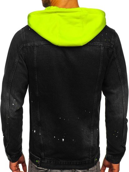 Homme Blouson en jean à capuche Noir Bolf 1-2