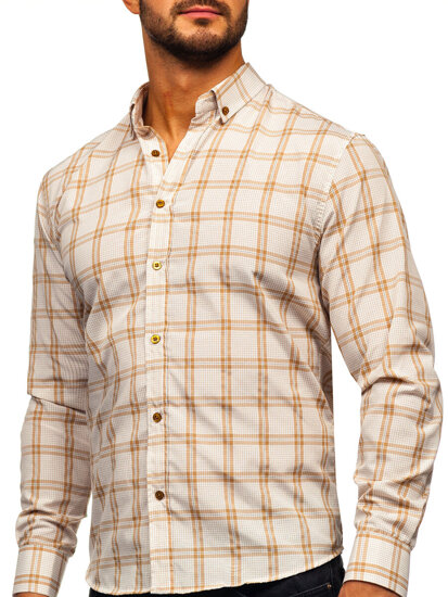 Homme Chemise à carreaux à manche longue Beige Bolf 22749