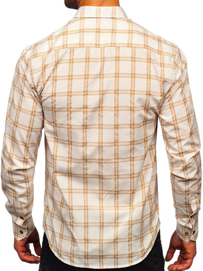 Homme Chemise à carreaux à manche longue Beige Bolf 22749