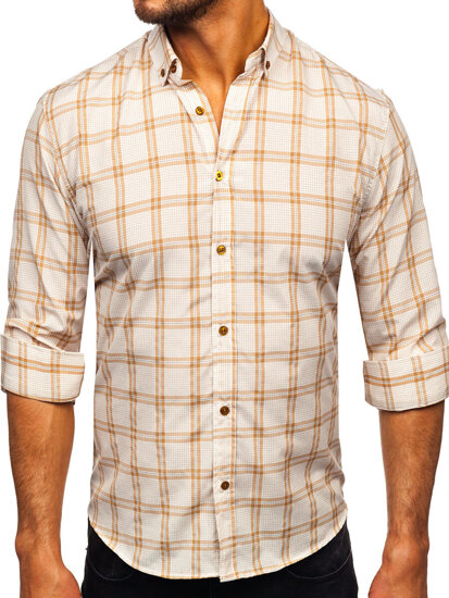 Homme Chemise à carreaux à manche longue Beige Bolf 22749