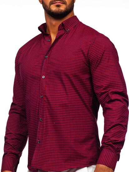 Homme Chemise à carreaux à manche longue Bordeaux Bolf 22745