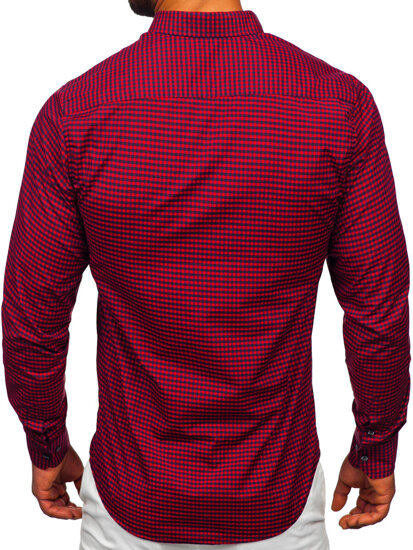 Homme Chemise à carreaux à manche longue Bordeaux Bolf 22745