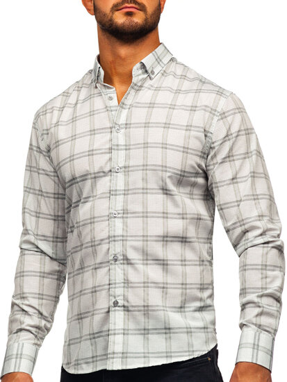 Homme Chemise à carreaux à manche longue Gris Bolf 22749