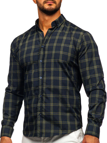 Homme Chemise à carreaux à manche longue Vert Bolf 22749