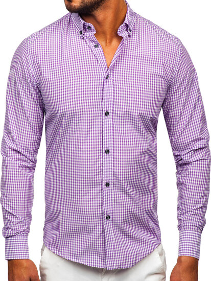 Homme Chemise à carreaux à manches longues Violet Bolf 22745