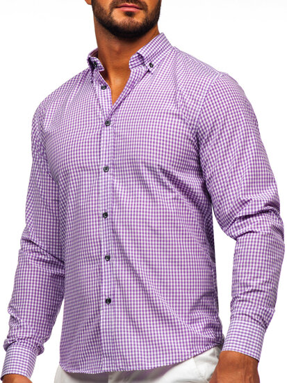 Homme Chemise à carreaux à manches longues Violet Bolf 22745