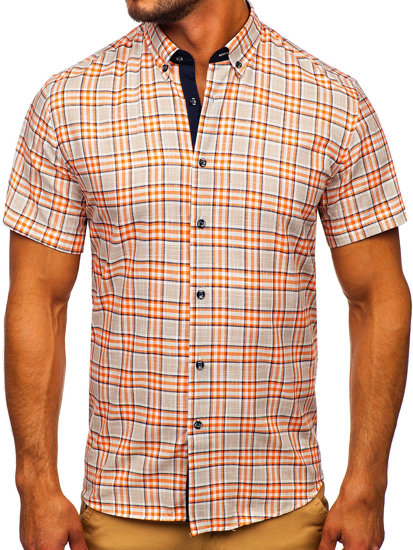 Homme Chemise à carreaux avec les manches courtes Orange Bolf 201501