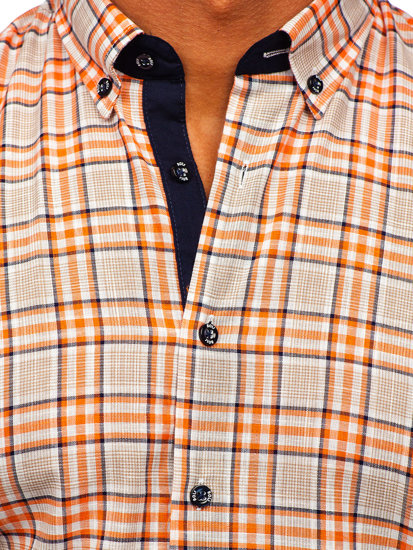 Homme Chemise à carreaux avec les manches courtes Orange Bolf 201501