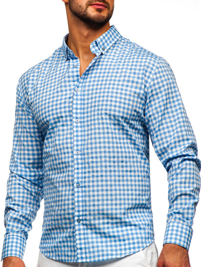 Homme Chemise à carreaux vichy à manche longue Bleu Bolf 22747