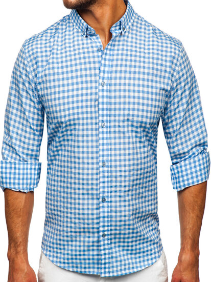 Homme Chemise à carreaux vichy à manche longue Bleu Bolf 22747