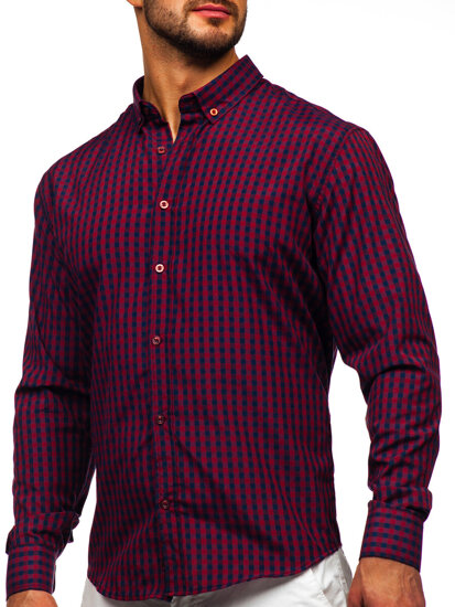 Homme Chemise à carreaux vichy à manche longue Bordeaux Bolf 22747