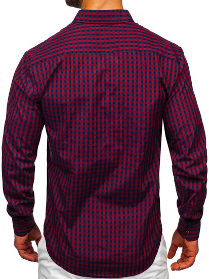 Homme Chemise à carreaux vichy à manche longue Bordeaux Bolf 22747