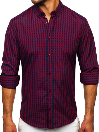 Homme Chemise à carreaux vichy à manche longue Bordeaux Bolf 22747