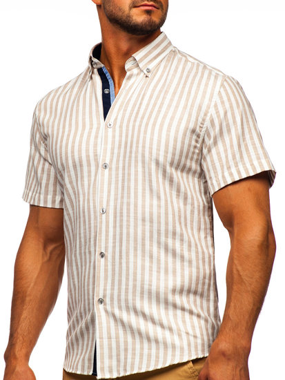 Homme Chemise à rayures avec les manches courtes Beige Bolf 21500