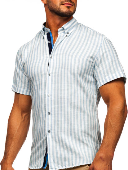 Homme Chemise à rayures avec les manches courtes Bleu ciel Bolf 21500