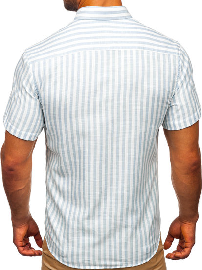 Homme Chemise à rayures avec les manches courtes Bleu ciel Bolf 21500