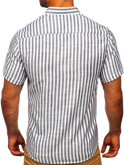 Homme Chemise à rayures avec les manches courtes Bleu foncé Bolf 21500