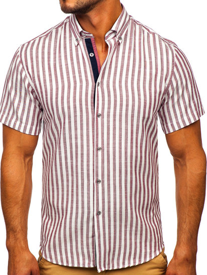 Homme Chemise à rayures avec les manches courtes Bordeaux Bolf 21500