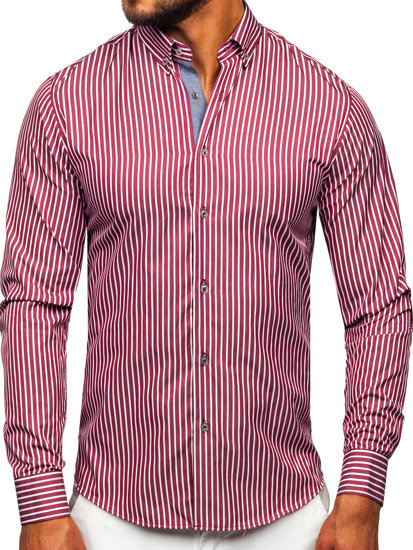 Homme Chemise à rayures avec les manches longues Bordeaux Bolf 22730