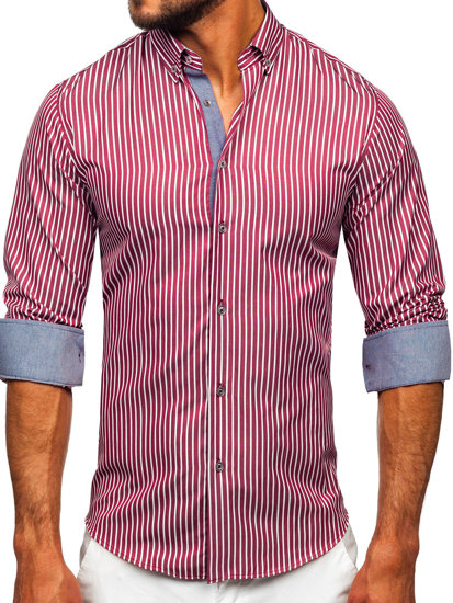 Homme Chemise à rayures avec les manches longues Bordeaux Bolf 22730