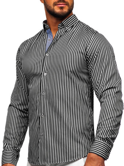 Homme Chemise à rayures avec les manches longues Noir Bolf 22730