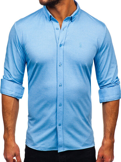 Homme Chemise casual à manches longues Bleu Bolf 500