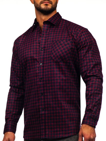 Homme Chemise de flanelle à manches longues à carreaux Rouge Bolf F4