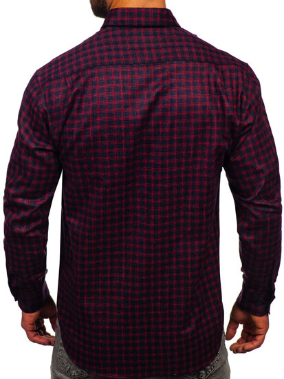 Homme Chemise de flanelle à manches longues à carreaux Rouge Bolf F4