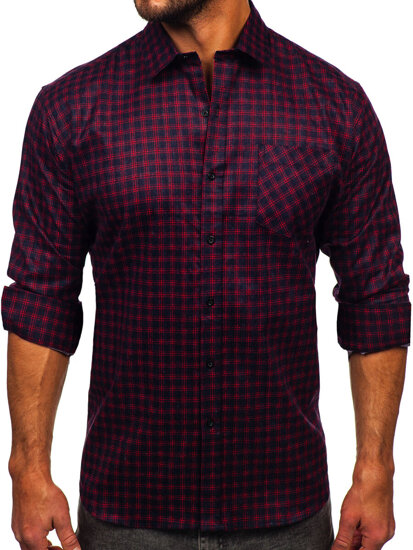 Homme Chemise de flanelle à manches longues à carreaux Rouge Bolf F4