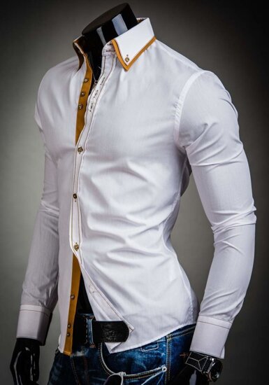 Homme Chemise élégante à manche longue Blanc Bolf 3703A