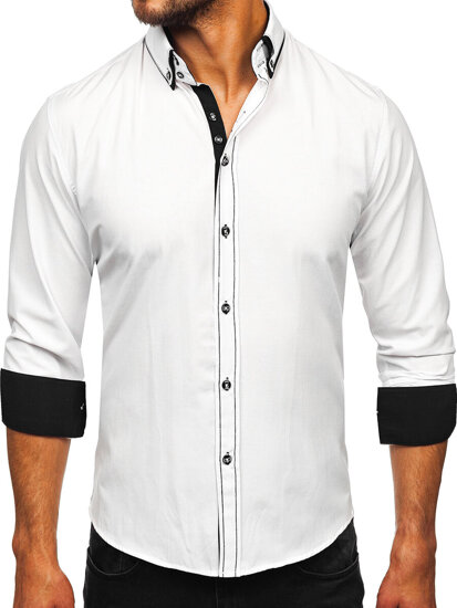 Homme Chemise élégante à manche longue Blanc-Noir Bolf 3703