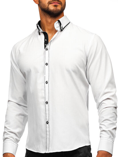 Homme Chemise élégante à manche longue Blanc-Noir Bolf 3703