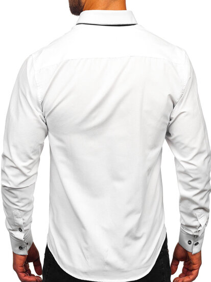 Homme Chemise élégante à manche longue Blanc-Noir Bolf 3703