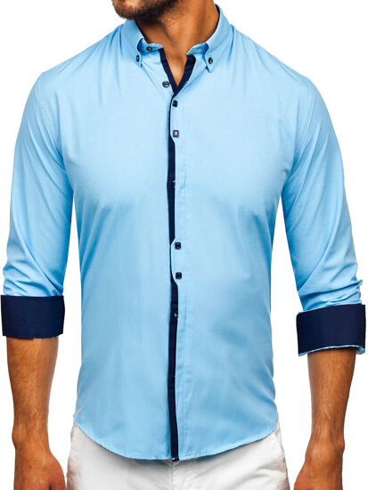 Homme Chemise élégante à manche longue Bleu ciel Bolf 24701