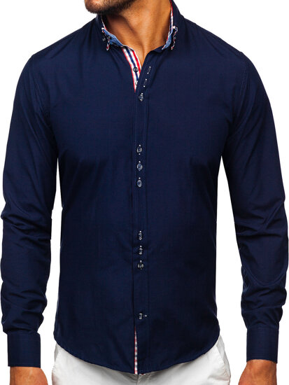 Homme Chemise élégante à manche longue Bleu foncé Bolf 0926