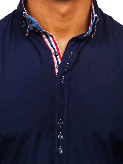 Homme Chemise élégante à manche longue Bleu foncé Bolf 0926