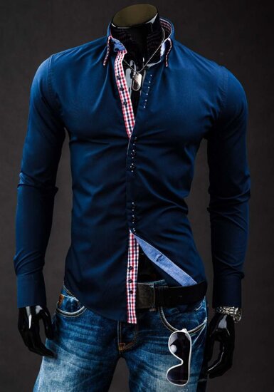 Homme Chemise élégante à manche longue Bleu foncé Bolf 0926A