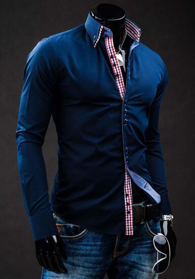 Homme Chemise élégante à manche longue Bleu foncé Bolf 0926A