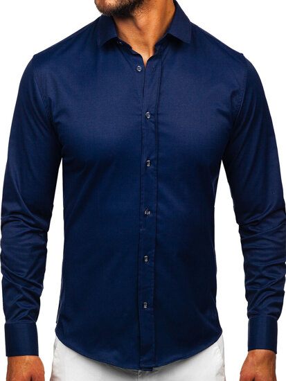 Homme Chemise élégante à manche longue Bleu foncé Bolf 24702