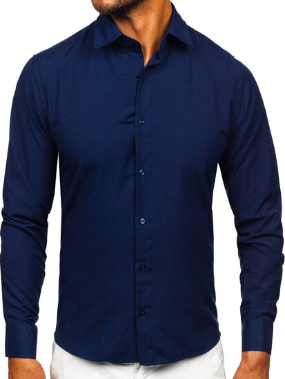 Homme Chemise élégante à manche longue Bleu foncé Bolf 24740