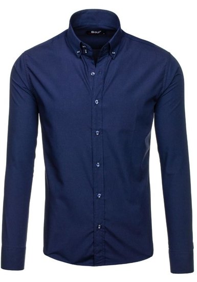 Homme Chemise élégante à manche longue Bleu foncé Bolf 5821-1