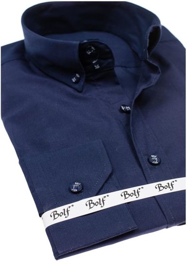 Homme Chemise élégante à manche longue Bleu foncé Bolf 5821-1