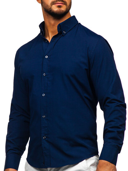 Homme Chemise élégante à manche longue Bleu foncé Bolf 5821-1