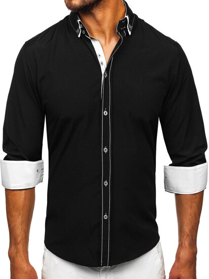 Homme Chemise élégante à manche longue Noir-Blanc Bolf 3703